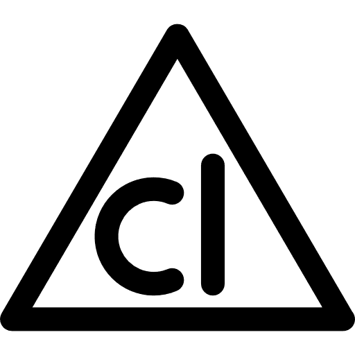 Pesumerkki: Kloorivalkaisu sallittu. Ikoni esittää kolmiota, jonka sisällä on kirjaimet C ja L.