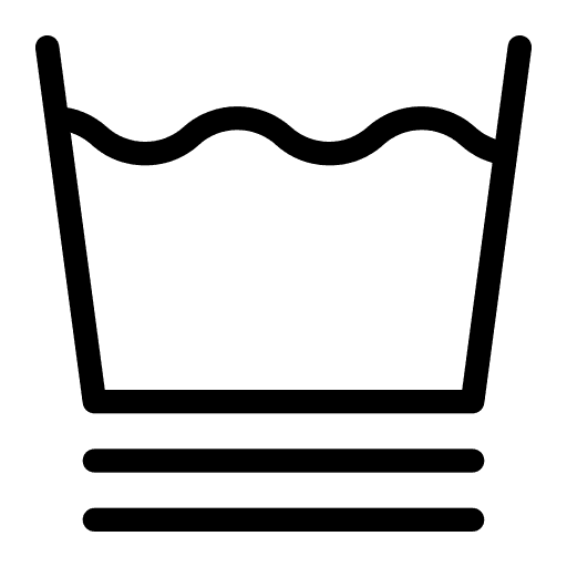 Pesumerkki: Erittäin hienovarainen vesipesu. Ikoni esittää pesuallasta, jonka alla on kaksi viivaa.